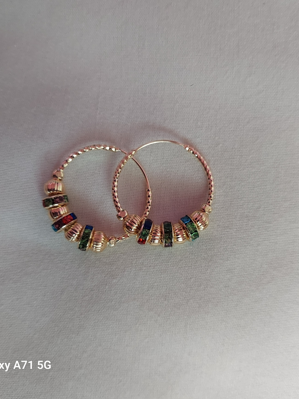 Gold Plated Hoop Earrings with Multicolor Accent Beads - Women Jewelry